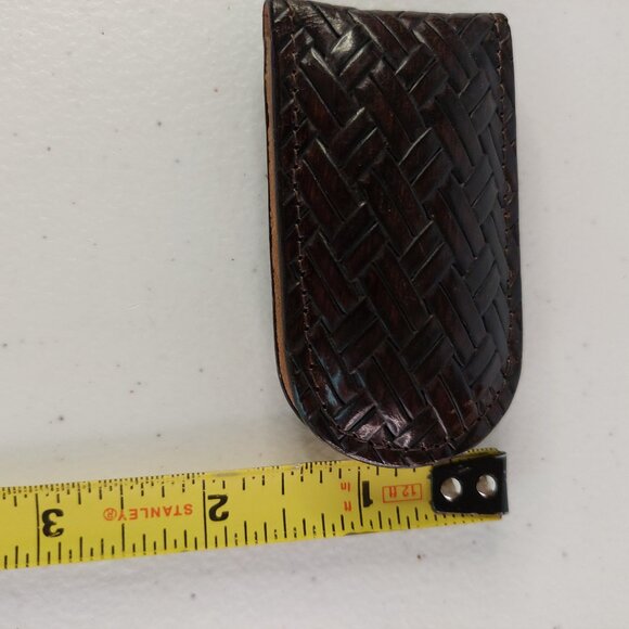 Leather Money Clip VTG Magnetic with basketweave leather Design Chocolate Brown - Picture 10 of 12